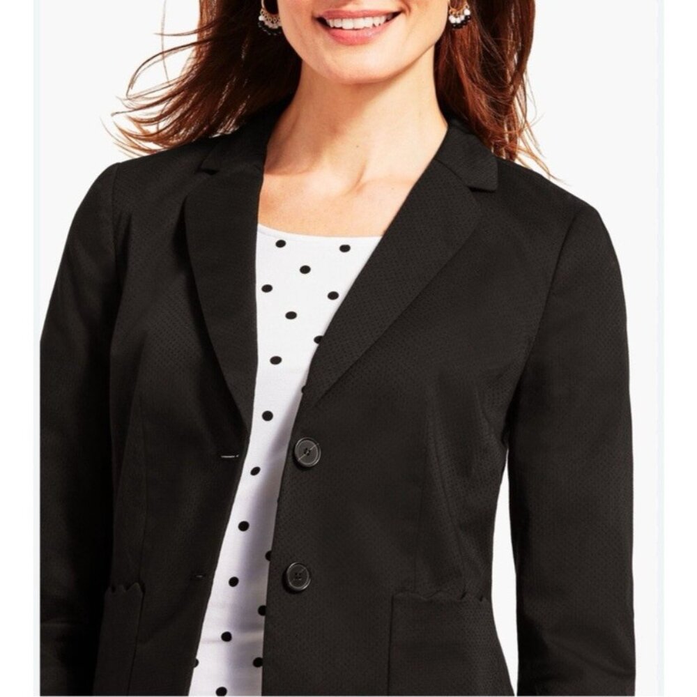 Talbots Suit Jacket Blazer 14W Black Classic 3 Button Tri-Poly